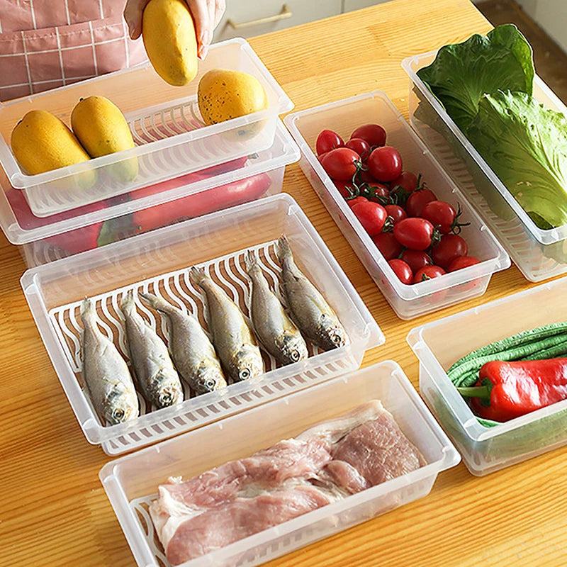 Removable Drain Plate Tray Keep Fruits Vegetables Meat Fish Food Qme