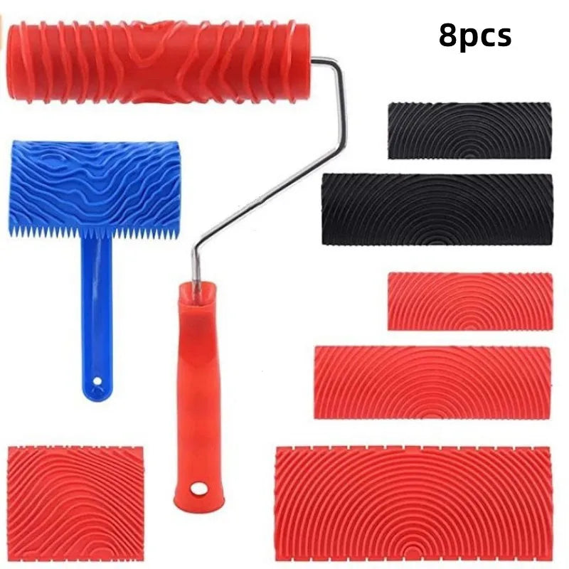 New DIY Wall Painting Machine Rubber Texture Paint Roller Furniture Imitation Wood Art Wall Painting Tools Home Decoration Qme 8pcs
