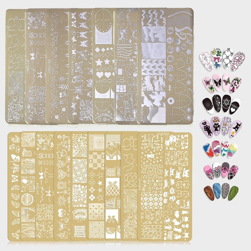 12x6cm Golden Rectangular Nail Stamping Plate Bowknot Butterfly Qme