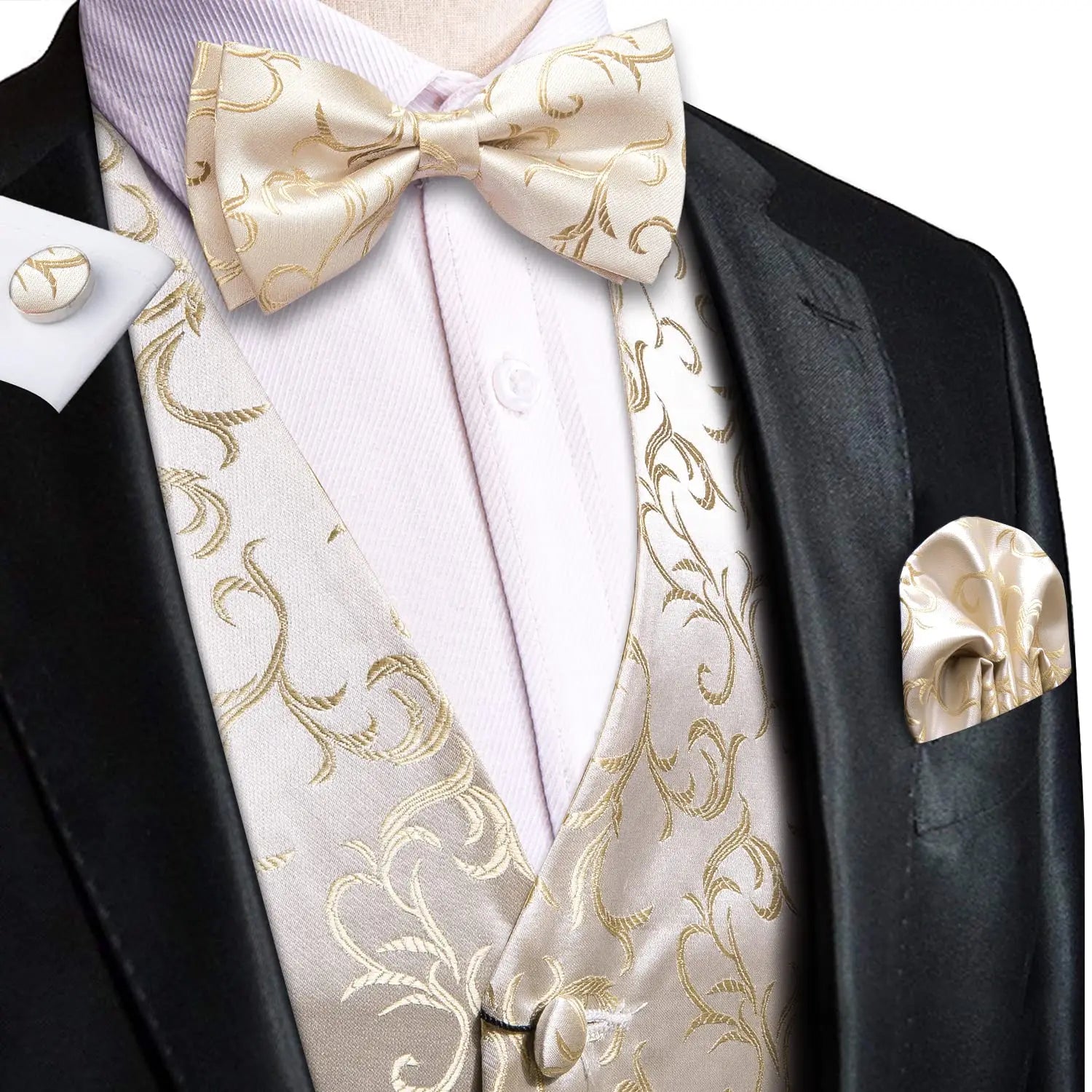 Hi-tie Mens Vests Red Blue Green Gold Waistcoat Tie Bowtie Hanky Qme