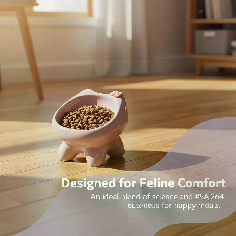 1pcs Pet Food Bowl 15-Degree Angle Cat Bowl To Protect The Cat's Neck And Prevent Pressure On The Whiskers Pet Supplies Qme