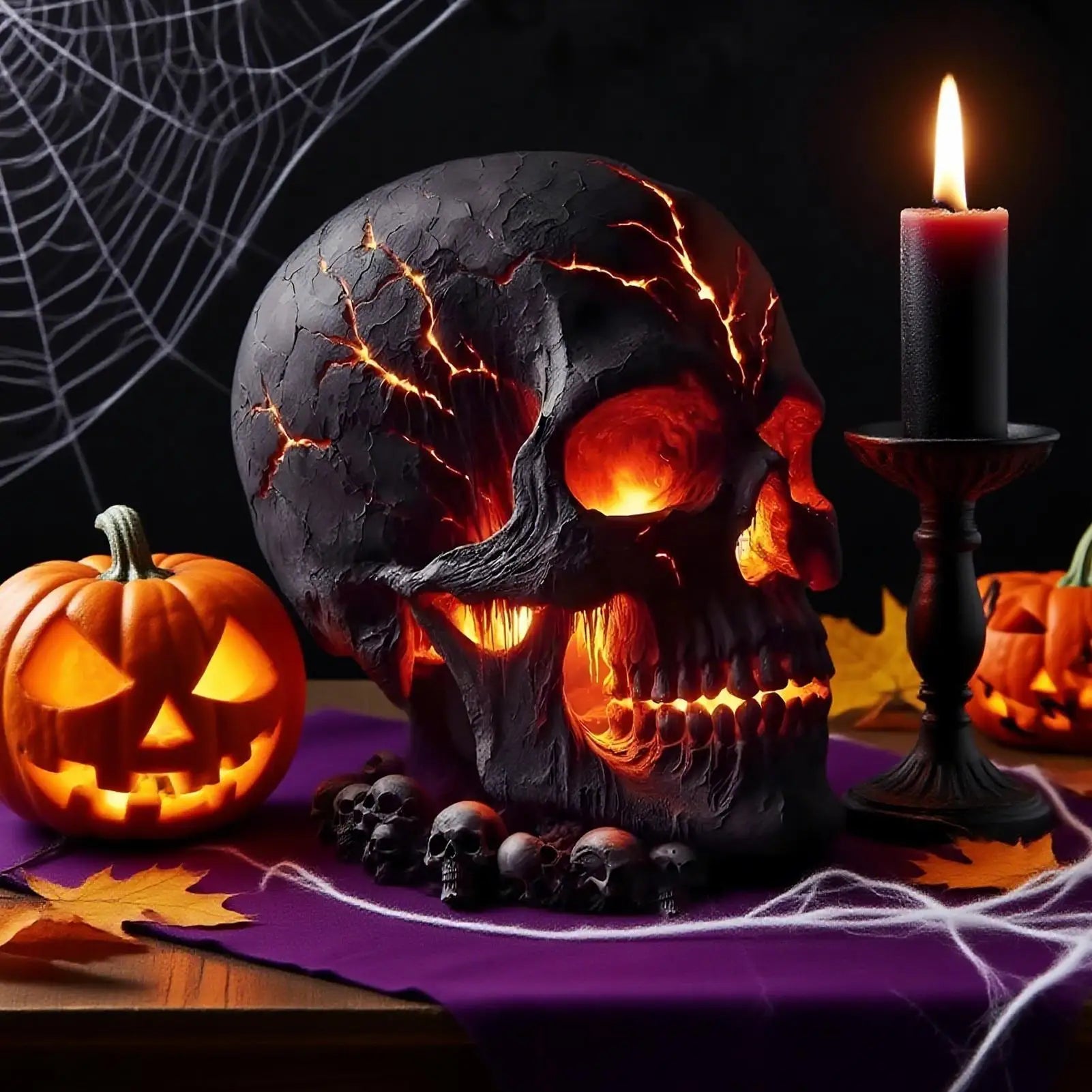 Halloween Skull Lamp Flame Desk Decorations Gothic Home Spooky Decor Qme