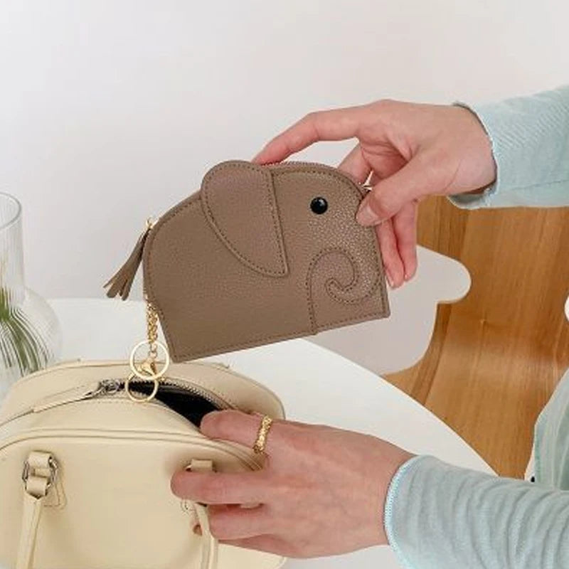 PU Leather Elephant Money Bag Women Coin Purse Key Ring Qme