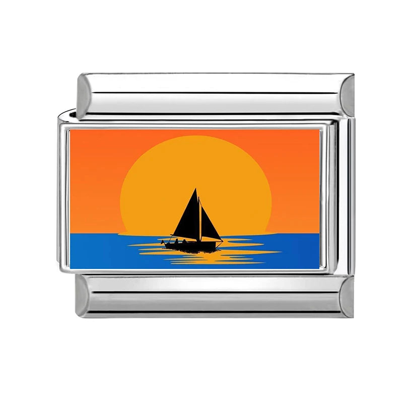 Fashion Colorful Scenery Boat Swan Lake Snow Mountain Charm Italian