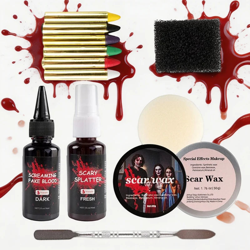Halloween SFX Makeup Scar Wax Fake Blood Spray Face Paint Sticks Qme
