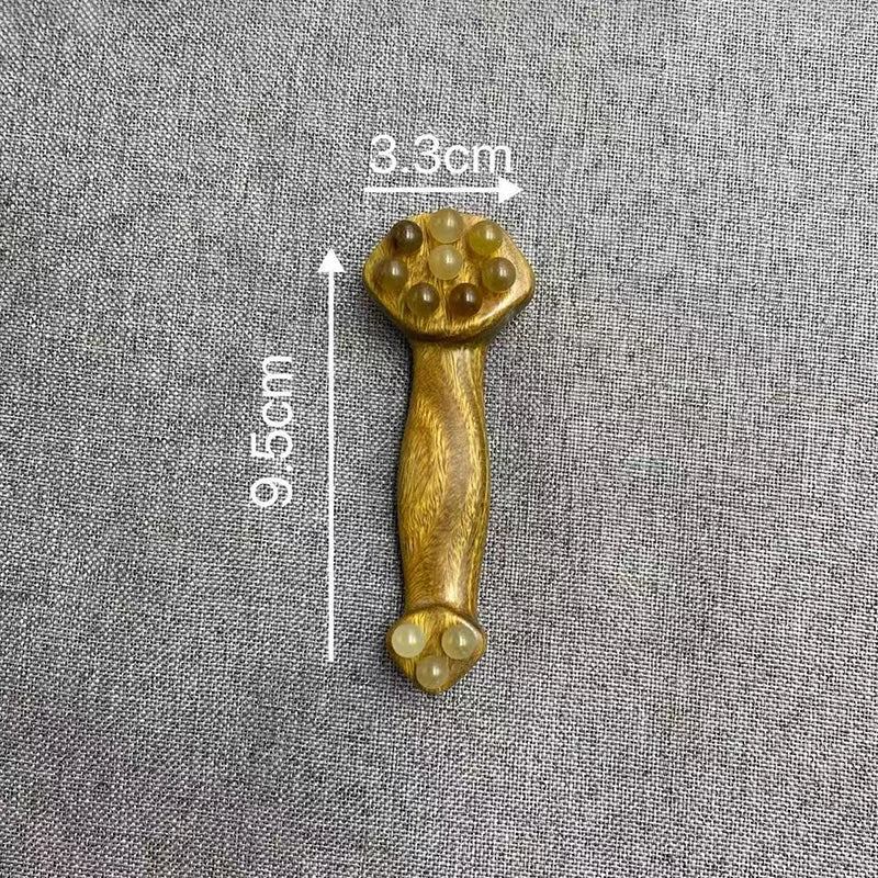 Double Ended Facial Fascia Lifting Tool 11 Brass Gold Bead Sandalwood Qme A green sandalwood
