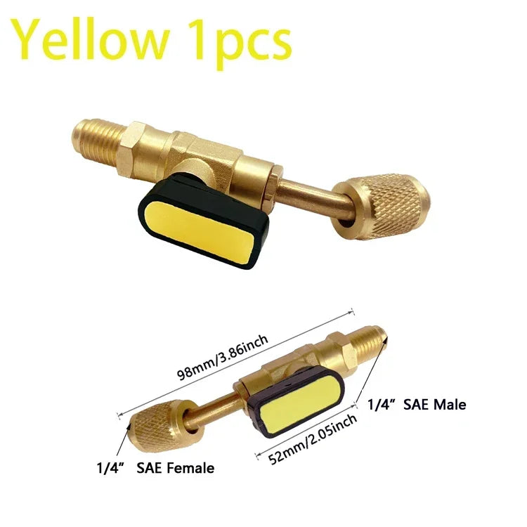 Refrigerant Angled Shut-Off Ball Valve Adapter 1/4" SAE R22 R12 R410a Air Conditioning Charging Hoses AC Refrigerant Tools Qme 1pcs Angled Valve 2