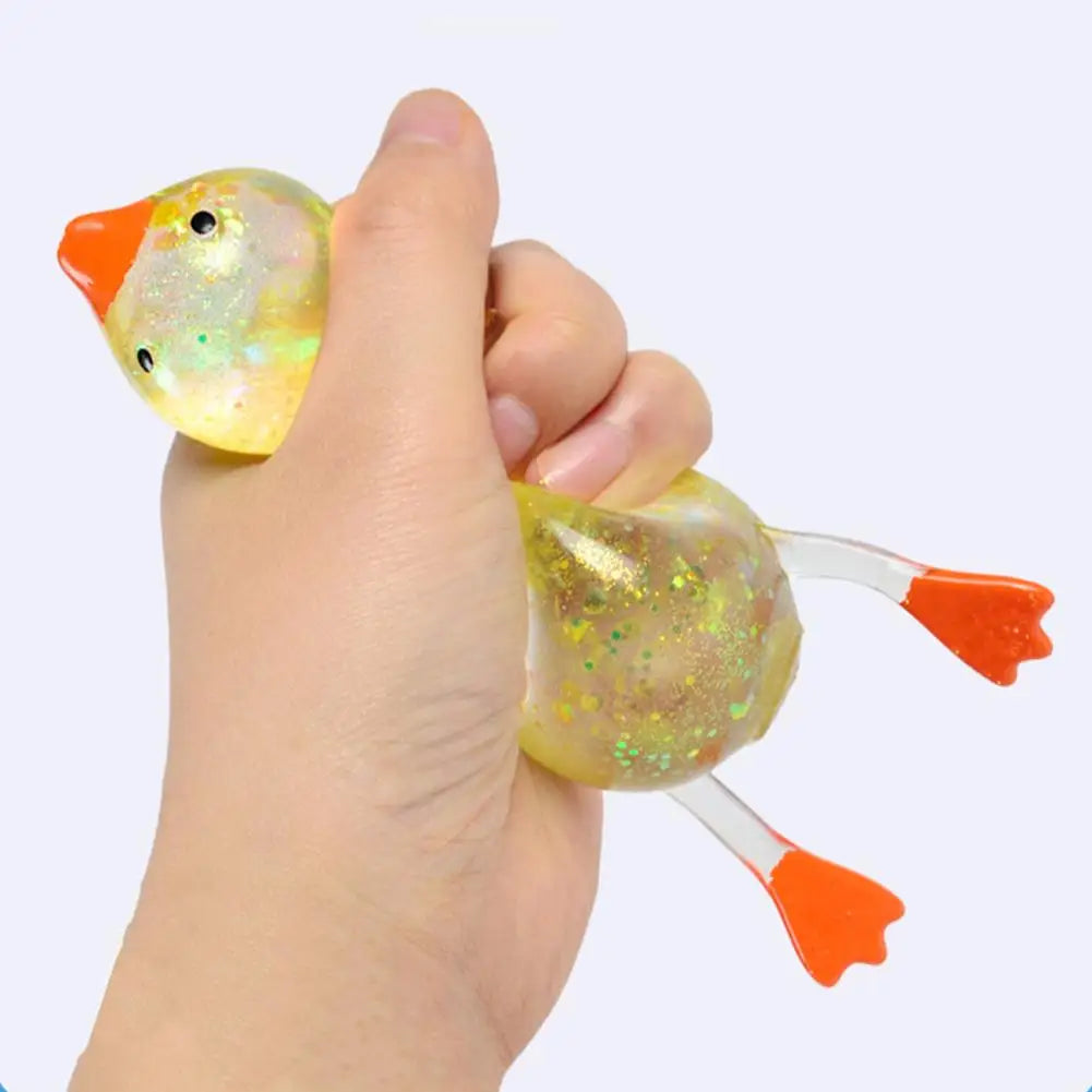 Stress Relief Squeeze Squishy Glitter Ducks Kids Fidget Toy Animal Qme