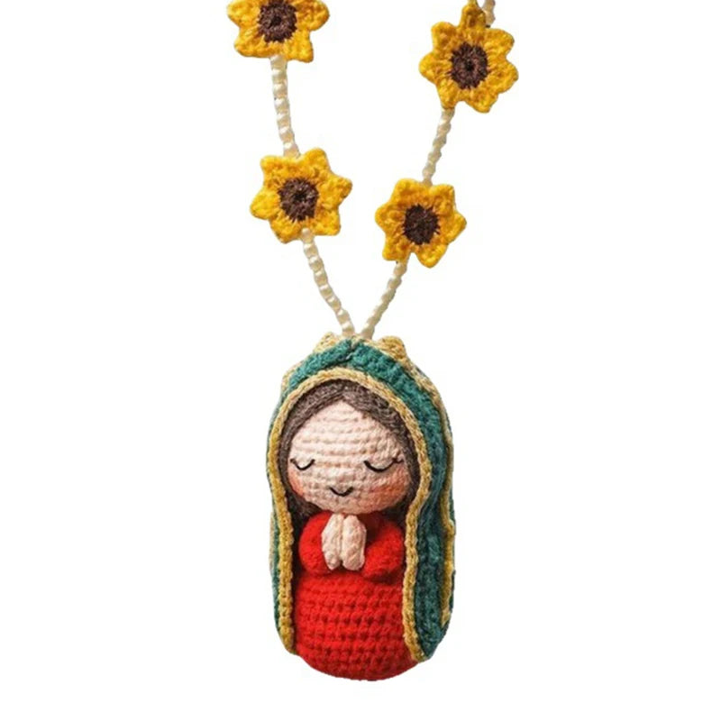 Cute Mary Statue Car Interior Decoration, Handmade Virgin Mary Charm Crochet, Elegant Religious Figurines Hanging Decor Qme E