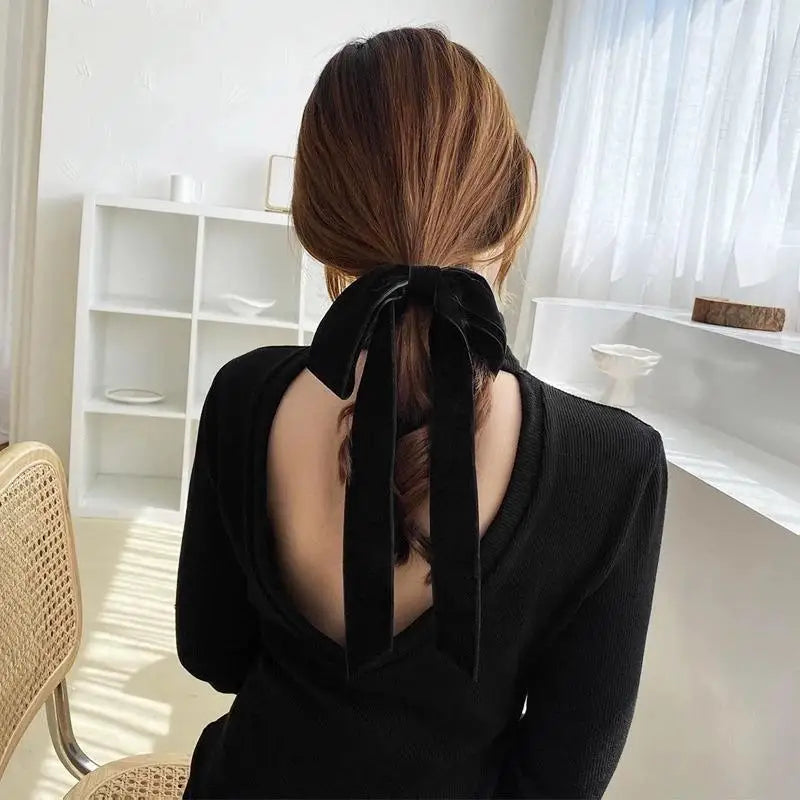 Fashion Vintage Black Velvet Bow Hair Ribbon Scrunchie Women Girls Qme