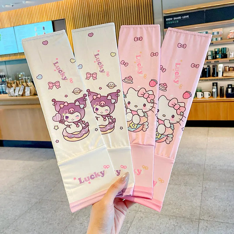 Hello Kitty Kuromi Sun Protection Arm Sleeves—Breathable Cooling Arm Sleeves for Students—UV-Protective Cooling Silk Arm Sleeves Qme 27