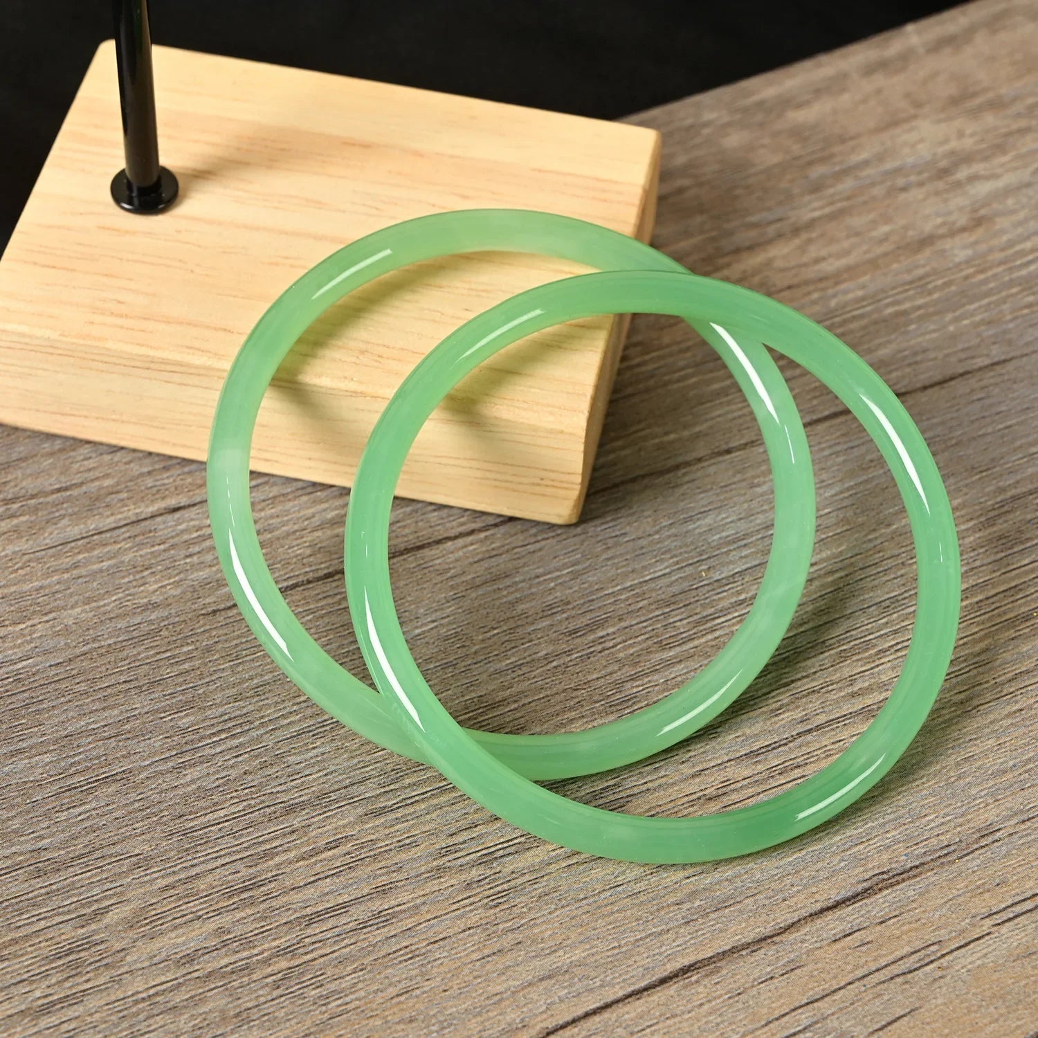 2Pcs/Set Natural Jade Solid Color Jingle Bangles Retro Simple Glass Bracelet Femme Fashion Women's Casual China Jewelry Gifts Qme Aqua green 58mm