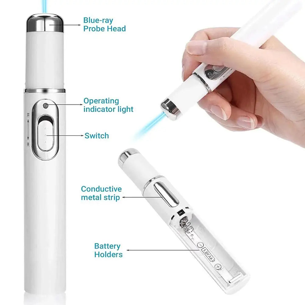 Under-eye Blue Light Therapy Pen Face LED Massage Beauty Device Heat Qme