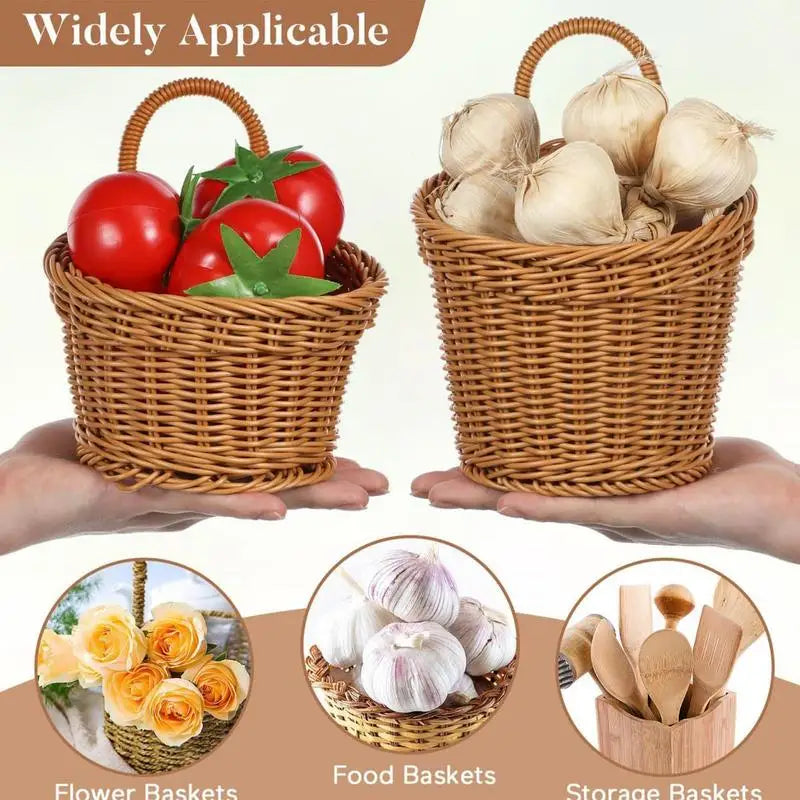 Wall Fruit Baskets Handmade Basket Storage Handle Rustic Farmhouse Qme