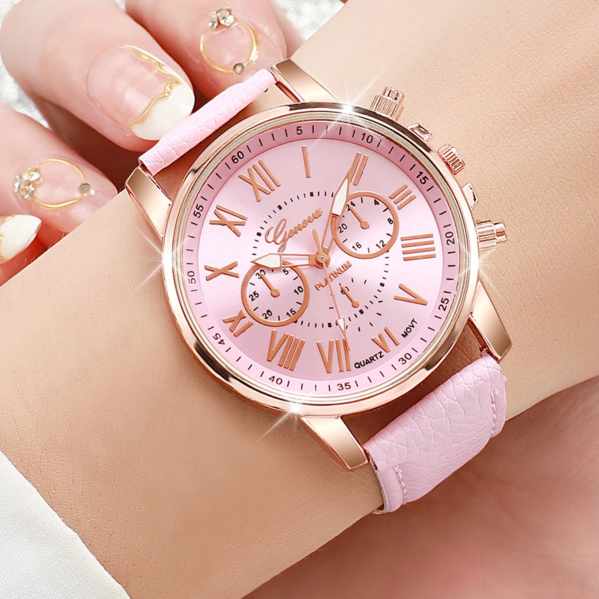 10PCS Women Watches Set Fashion Roma Dial Ladies Quartz Watch Casual Leather Band Wristwatches Relogio Feminino Reloj Mujer Qme