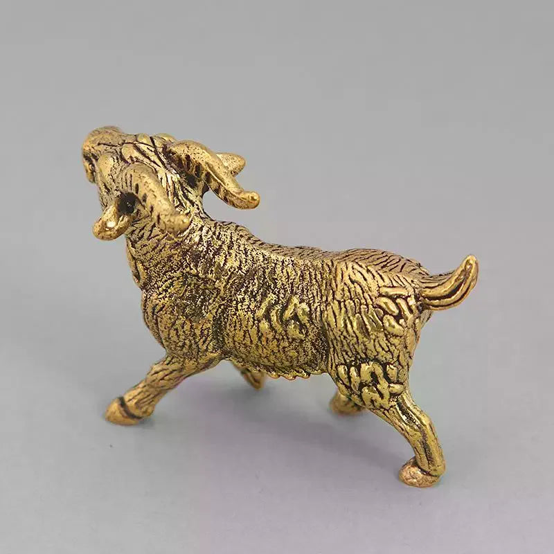 Brass Goat Small Statue Desktop Ornaments Vintage Zodiac Animal Figurines Model Lucky Home Decorations Crafts Accessories Qme