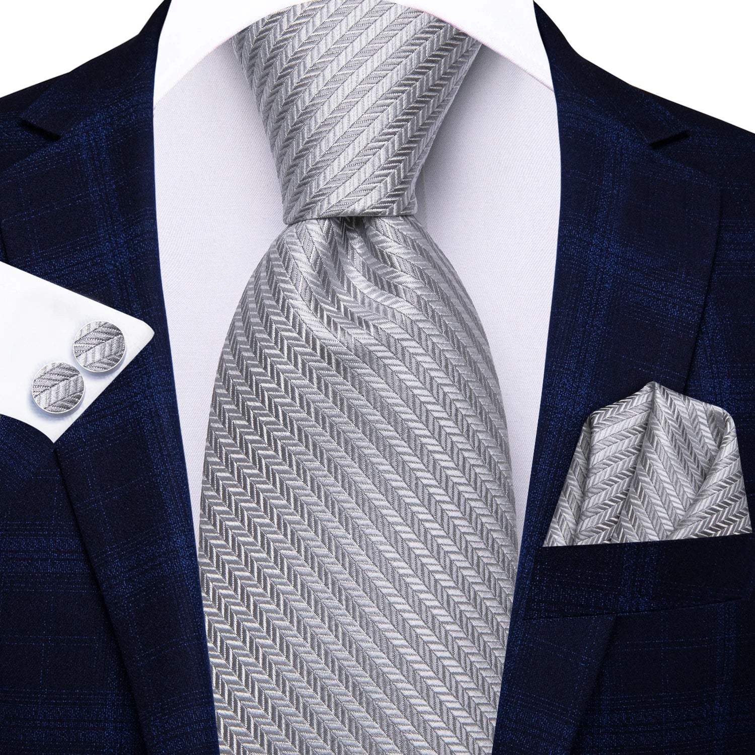Hi-Tie Burgundy Blue Striped Men Elegant Necktie Handkerchief Cufflinks 3PCS Set Fashion Classic Silk Luxury Tie for Man Qme N-3860