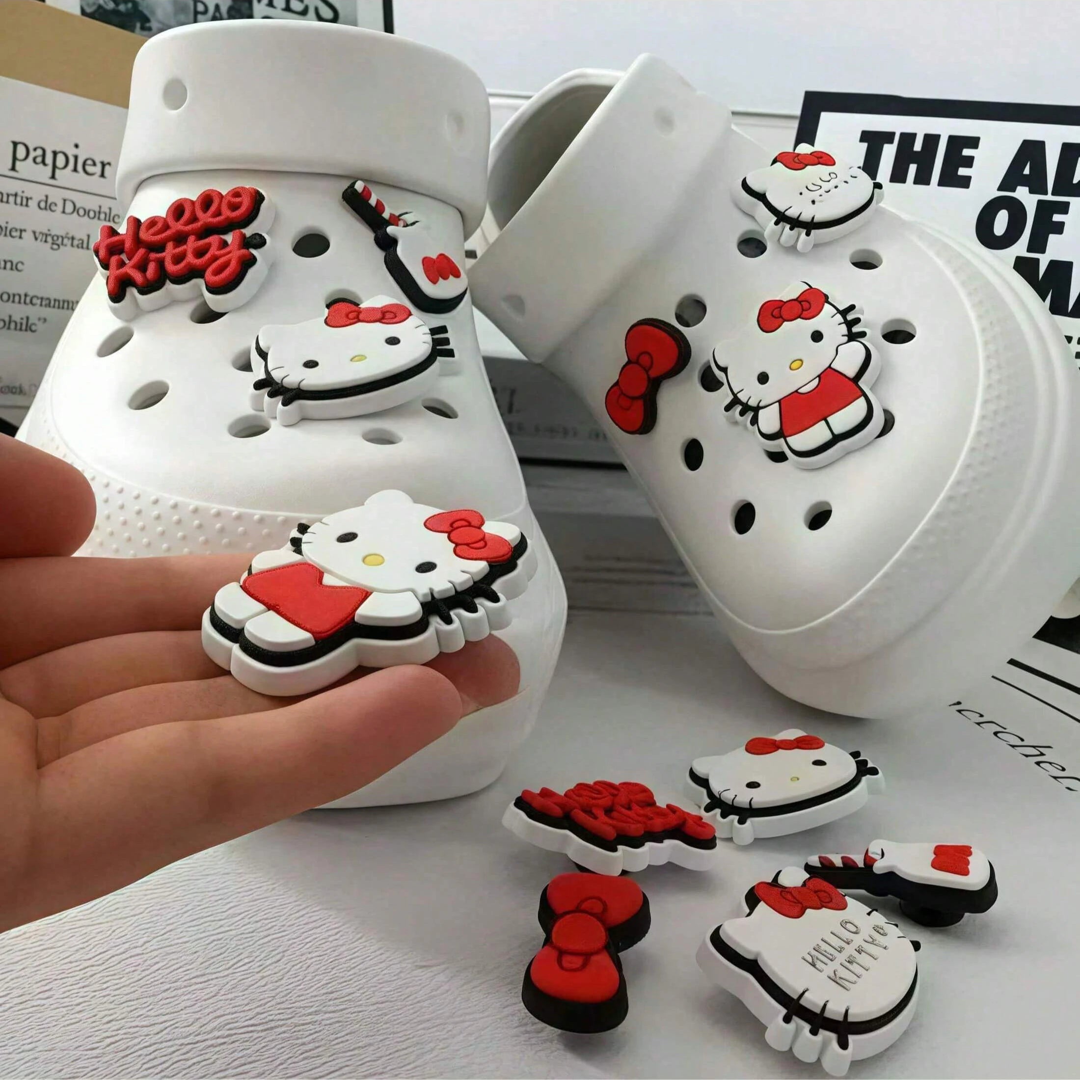 6 Hello Kitty Shoe Decor Cute Hole Shoes KT 3D Accessories Buckle Qme