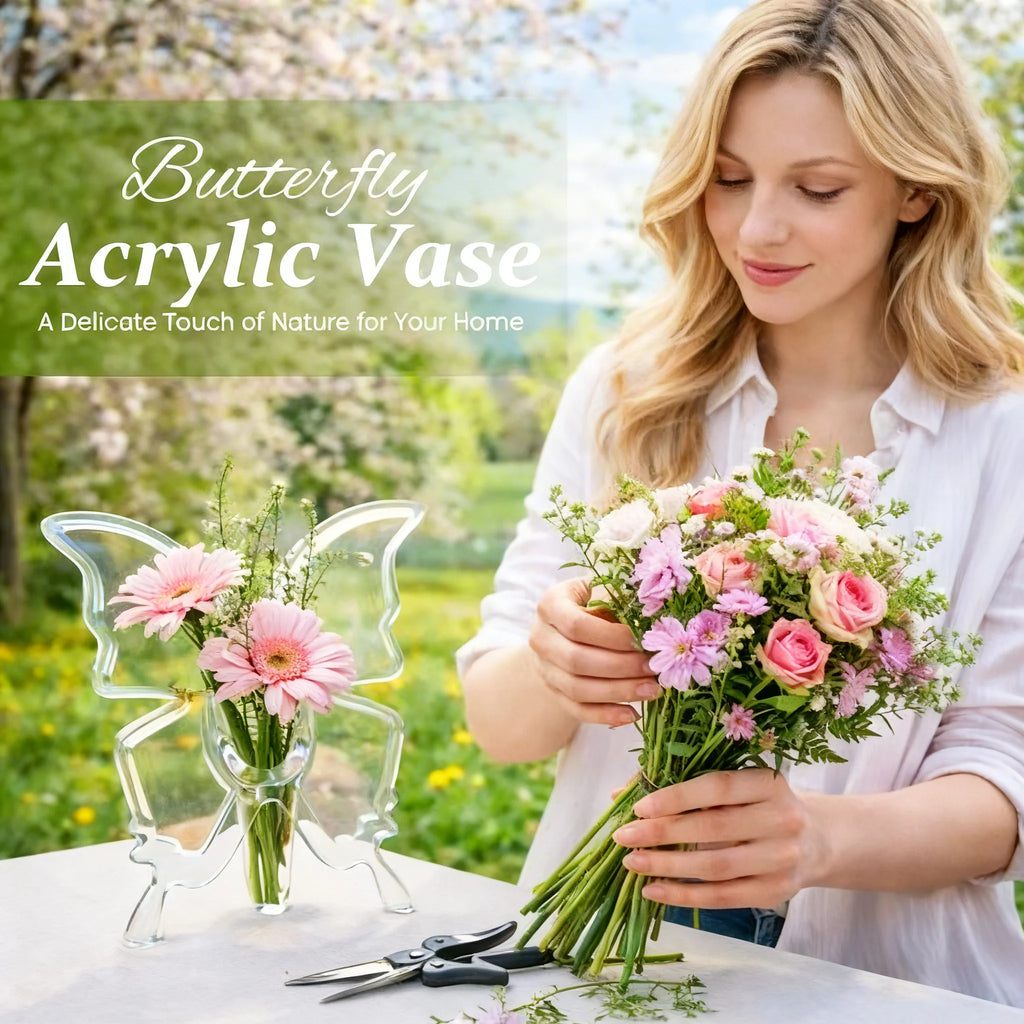 Butterfly Flower Vase Clear Acrylic Vases Flowers Decoration Consoles Qme