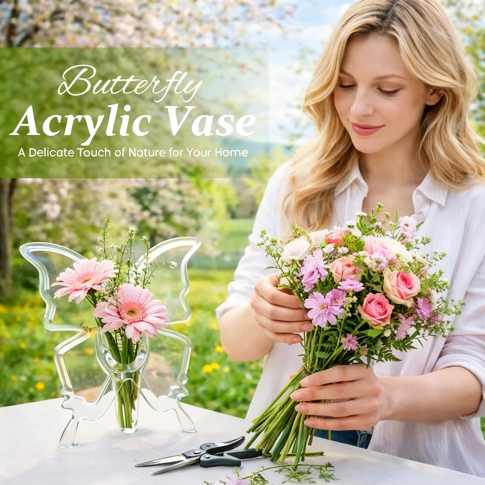 Butterfly Flower Vase Clear Acrylic Vases Flowers Decoration Consoles Qme