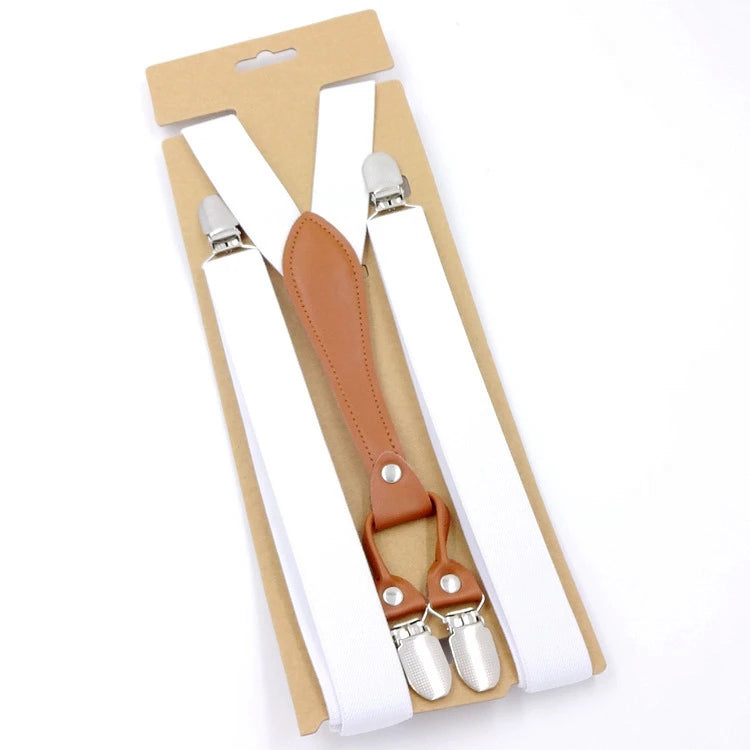 New Fashion Suspenders Men Women Adult Leather Trimmed End Y Back Adjustable Elastic Trouser Braces Strap Belt Wedding Party Qme WHITE China Mainland
