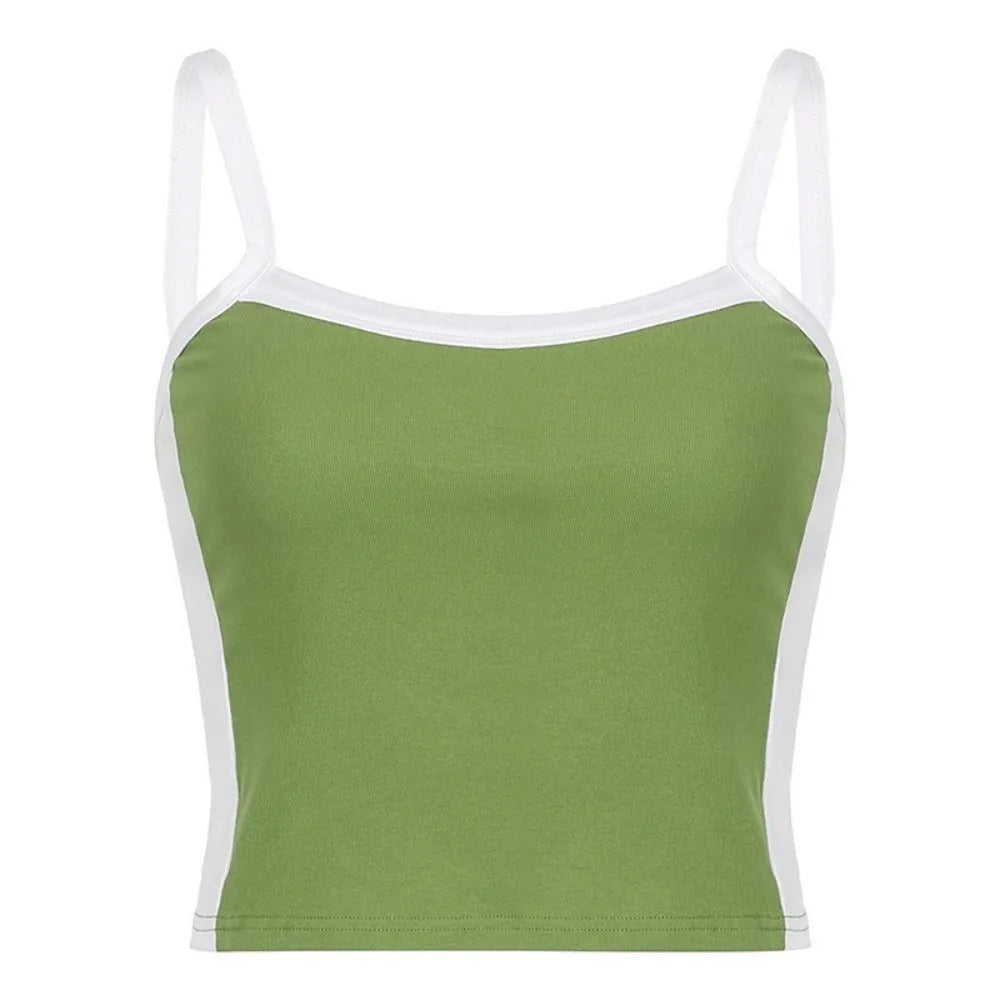 Basic Sweet Slim Crop Spicy Girls Bottoming Shirt Sleeveless Square Qme Green L