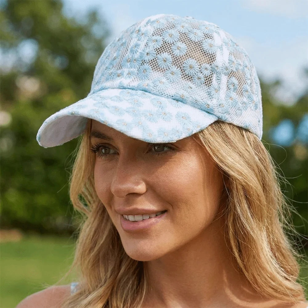 Casual Embroidered Flower Baseball Cap Adjustable Breathable Visors Qme