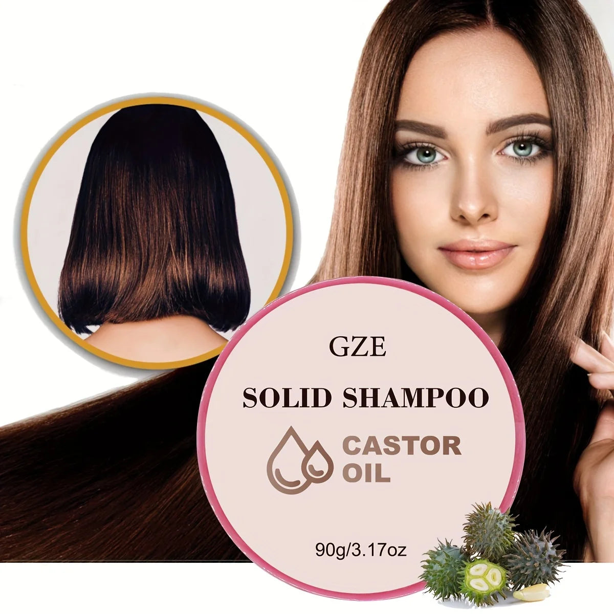GZE Castor Oil Nourishing Shampoo Bar | Bottle-free Eco-friendly | Shampoo Hydrates & Moisturizes Dull and Dry Hair Qme