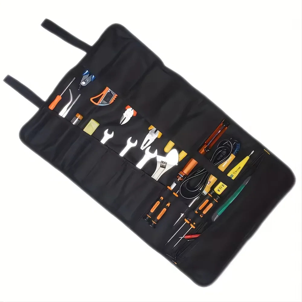 Portable Roll-Up Tool Bag Made of Oxford Fabric Durable Storage for Automotive Electrician & Hardware Tools Qme
