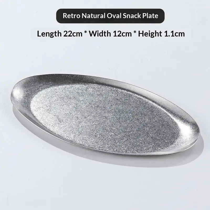 Retro Stainless Steel Trays Sushi Plates Snack Pastry Oval Shallow Qme B