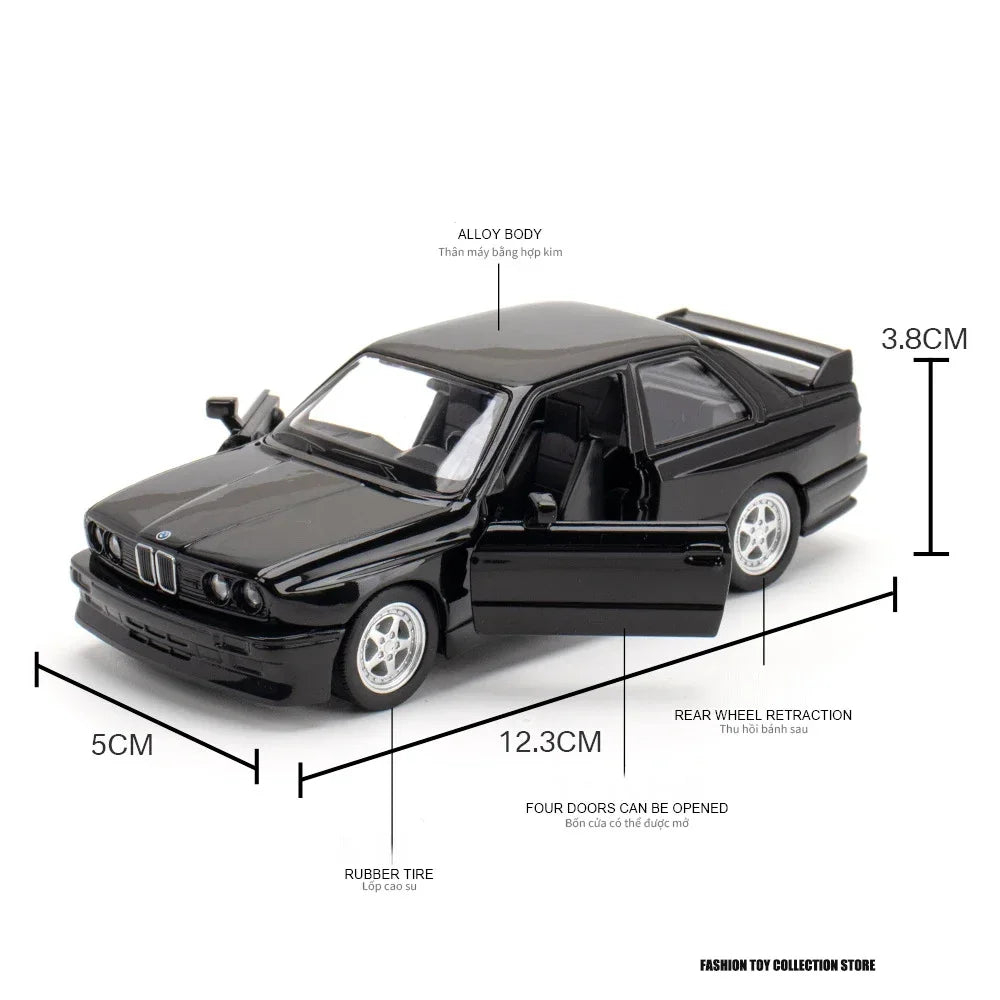 1:36 M3 1987 Diecast Alloy Car Model Metal Pull Back Simulation Car Toy Sports Car Ornament With To Open The Door For Kids Gift Qme