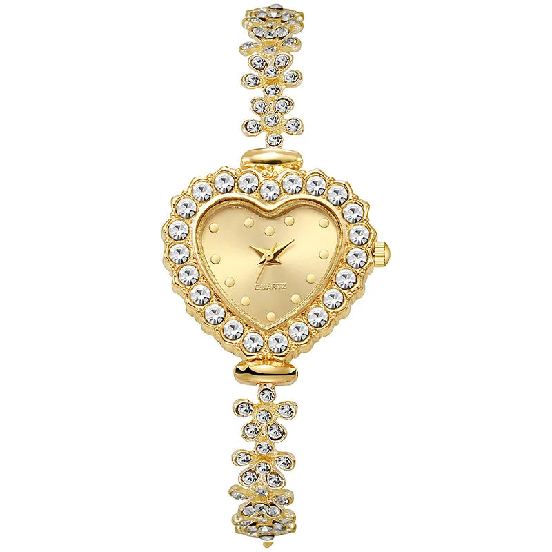 2PCS Set Women Watches Luxury Rhinestone Bracelet Ladies Heart Dial Quartz Wristwatches Dress Clock Montre Femme（Without Box ） Qme