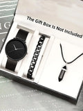 1pcs fashion trend men's watches, men's watch mesh belts, 1pcs bracelets, 1pcs necklaces Qme Set 1