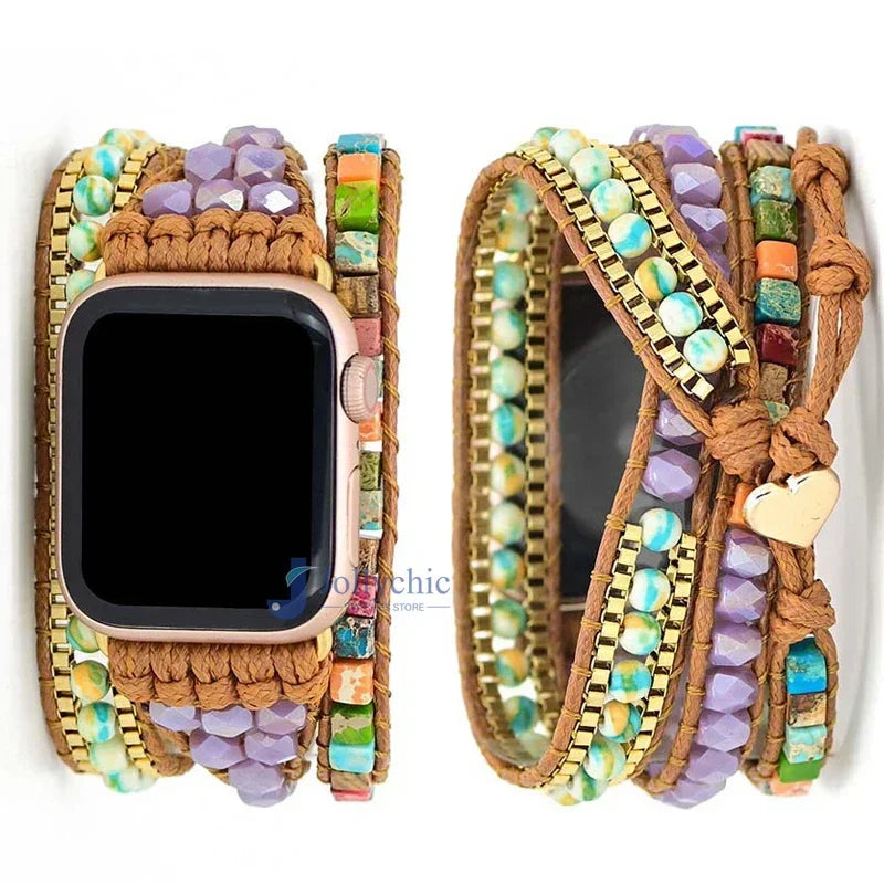 Bohemia Strap for Apple Watch Ultra Band 49mm 44mm 45mm 41mm 42mm 38 Handmade Natural Beads Bracelet Iwatch Series 8 7 6 Se 5 3 Qme