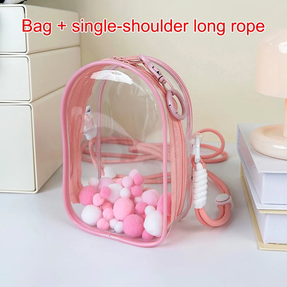 Labubu Protect Case Labubu Sitting Party 15cm Cotton Doll Shoulder Pain Bag PVC Storage Bag Labubu Walk Bag Dustproof Qme Pink