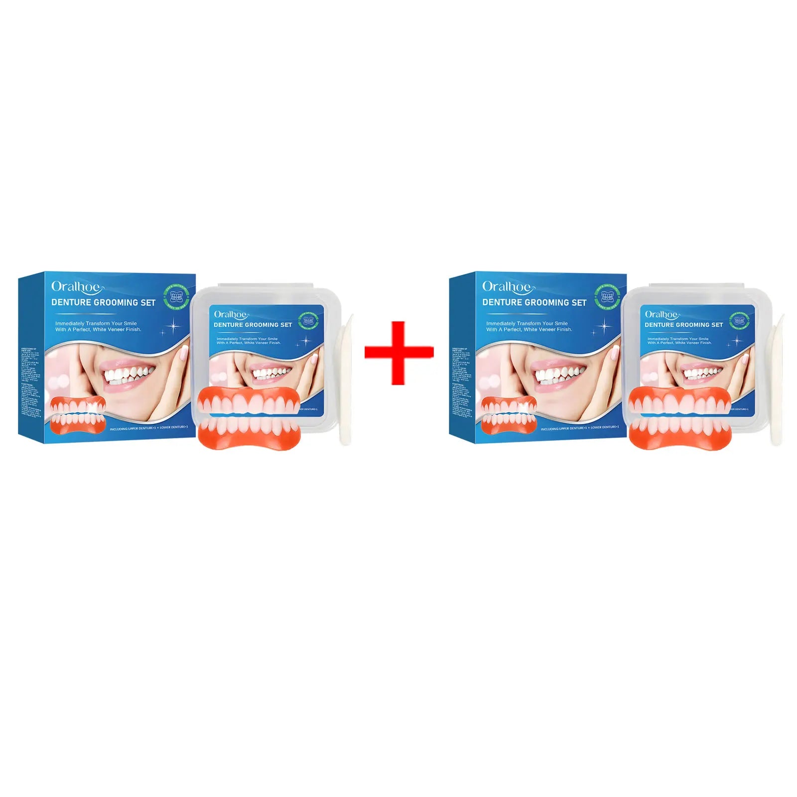 Silicone Dentures Full Set Over Gums Improve Tooth Loss Narrow Gap Perfect Smile False Teeth Kit Upper and Lower Dental Veneers Qme 2Set Boxed