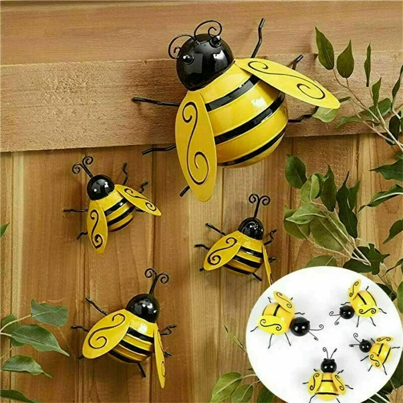 4PCS Decorative Metal Art Bumble Bee Backyard Garden Accents Wall Ornament Patio Decoration Outdoor Decor Garden Statues 2023 Qme