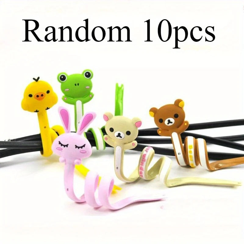 Cartoon Animal Cable Organizer, Silicone Cord Winder, Cable Tie, USB Charger Cable Management for Earphone, Phone Charging Cable Qme Random 10PCS