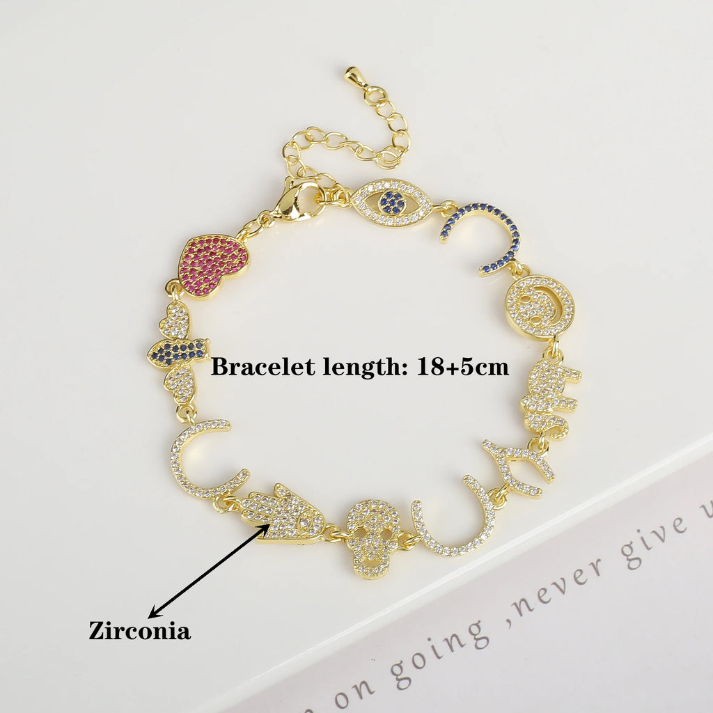 8 Style New Design Hot Sale Zirconia Lips Animal Butterfly Alphabet Combination Bracelet Luxury for Women Party Jewelry Gift Qme