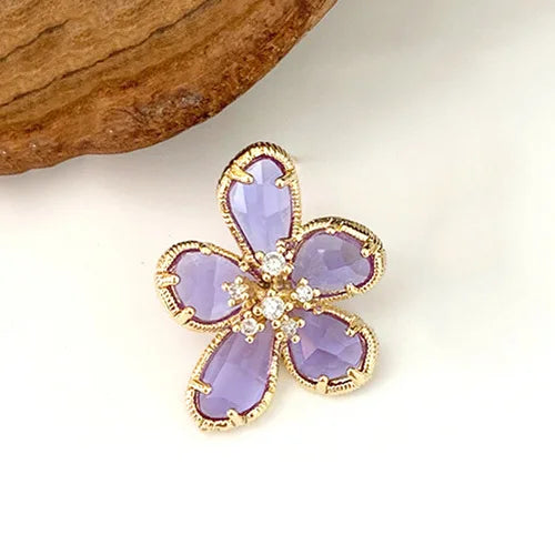 Personality Exaggerated Crystal Flower Ring Womanly Fashion Open Ring Women's Cocktail Party Luxury Jewelry Gifts Qme PURPLE resizable