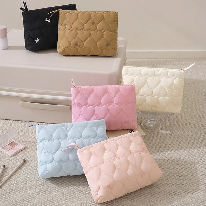 A New Bow Pattern Women Makeup Bag, Zipper Cosmetic Organizer Pouch, Portable Travel Wash Toiletry Storage Bag for Ladies Qme