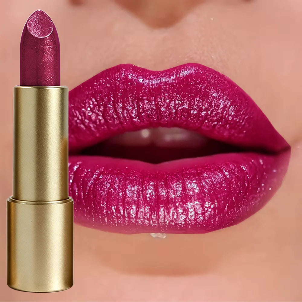 JUJU DREAM Matte Gold Tube Glitter Lipstick Metallic Shine Hydrating Qme