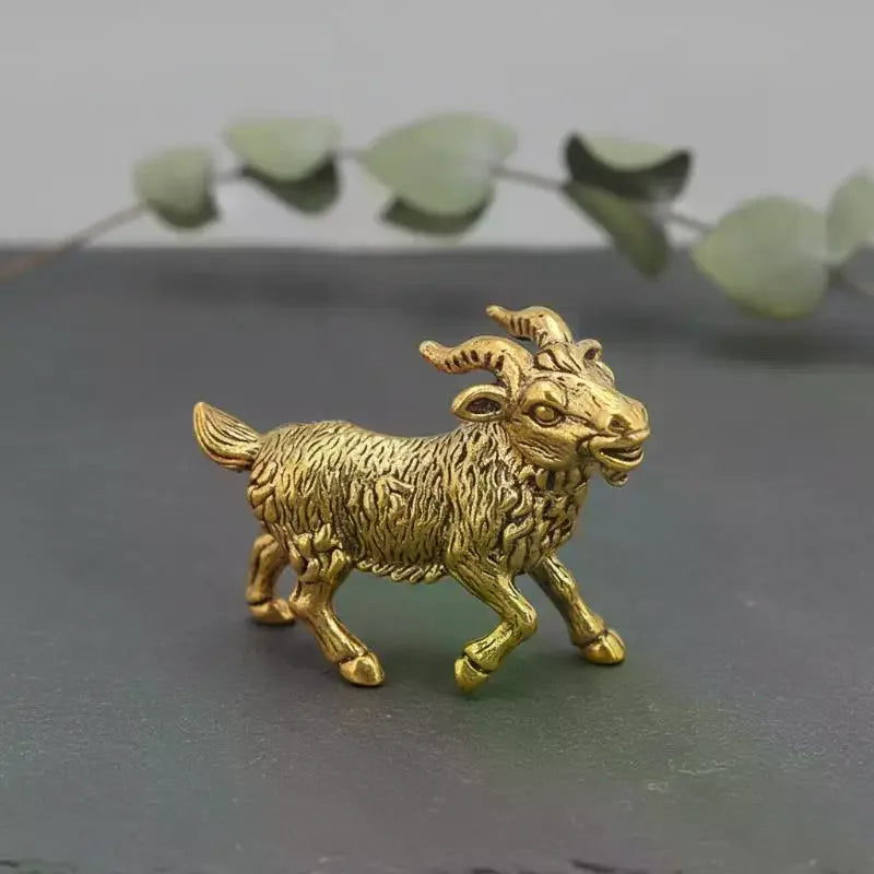 Brass Goat Small Statue Desktop Ornaments Vintage Zodiac Animal Figurines Model Lucky Home Decorations Crafts Accessories Qme