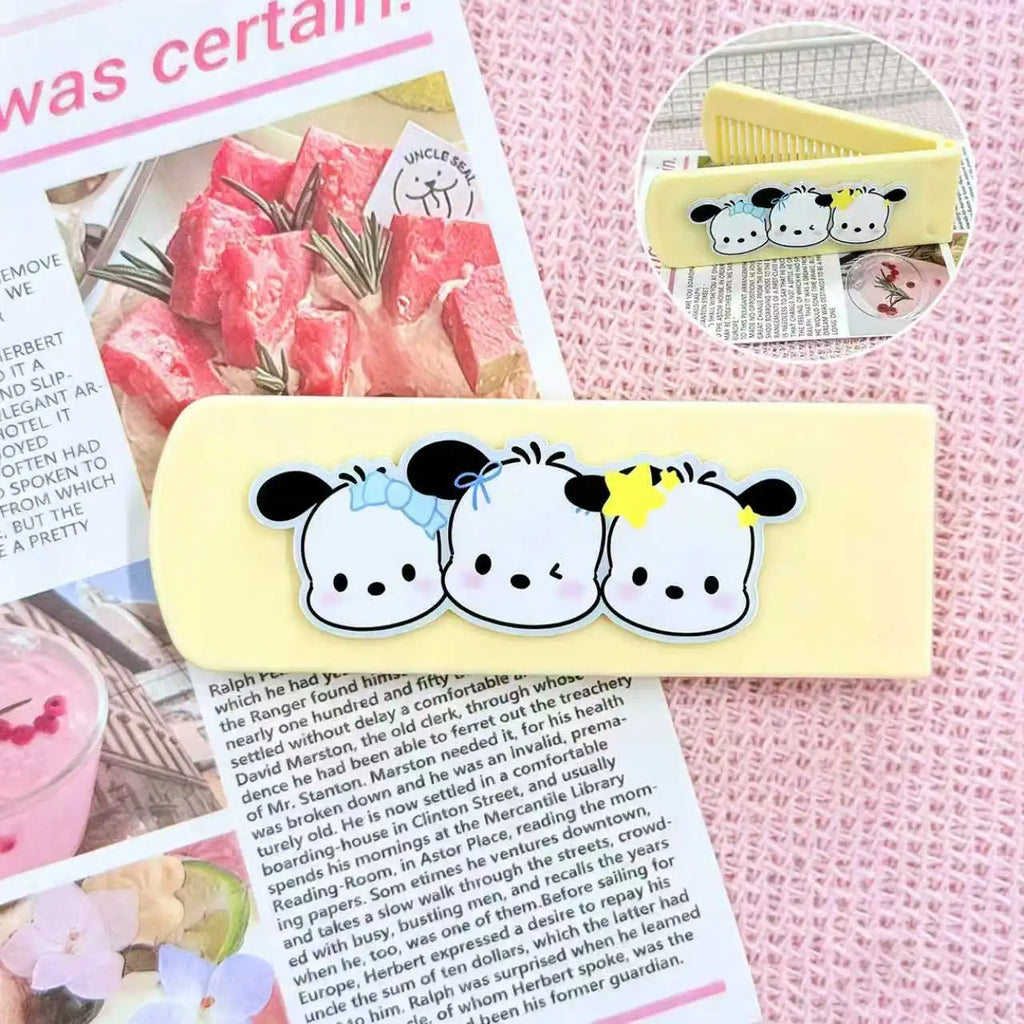 Cute Mini Hello Kitty Comb Cartoon-Style Folding Bangs Comb Portable Fine-Tooth Comb with Mirror Qme 4