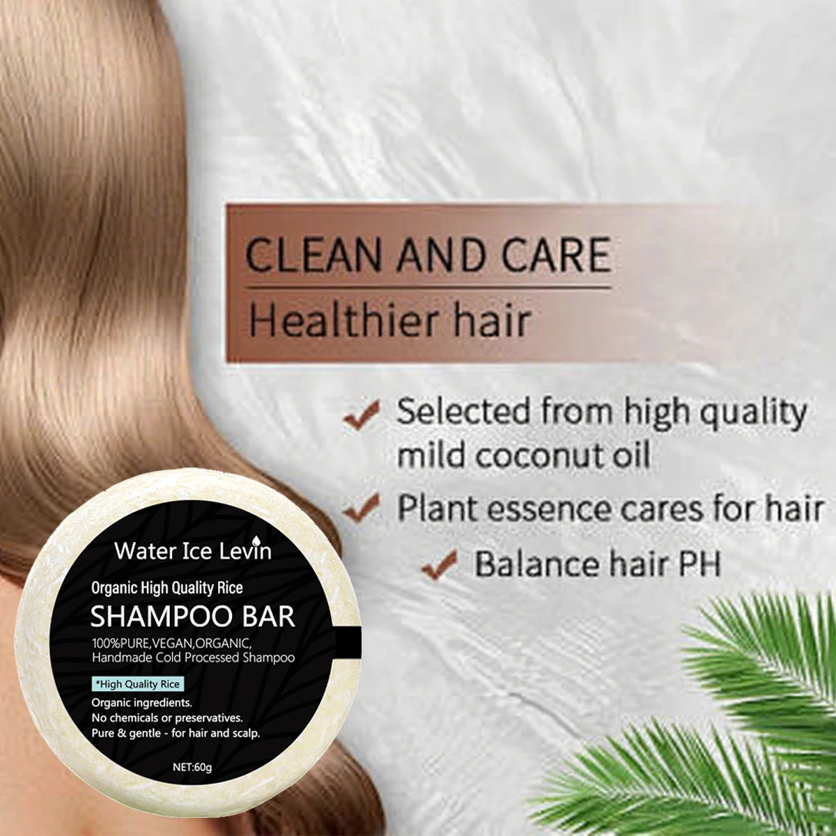 Organic High Quality Rice Shampoo Bar Handmade Cold Processed, Chemical-Free with Shea Butter & Coconut Oil for All Hair Types. Qme