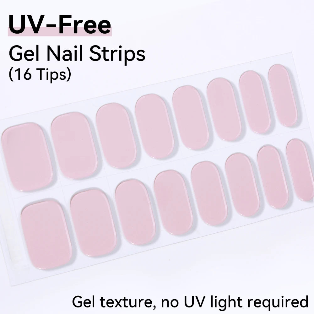 16Tips Pink Red French UV-Free Gel Nail Stickers Sparkly Shinning Qme CMK-0001