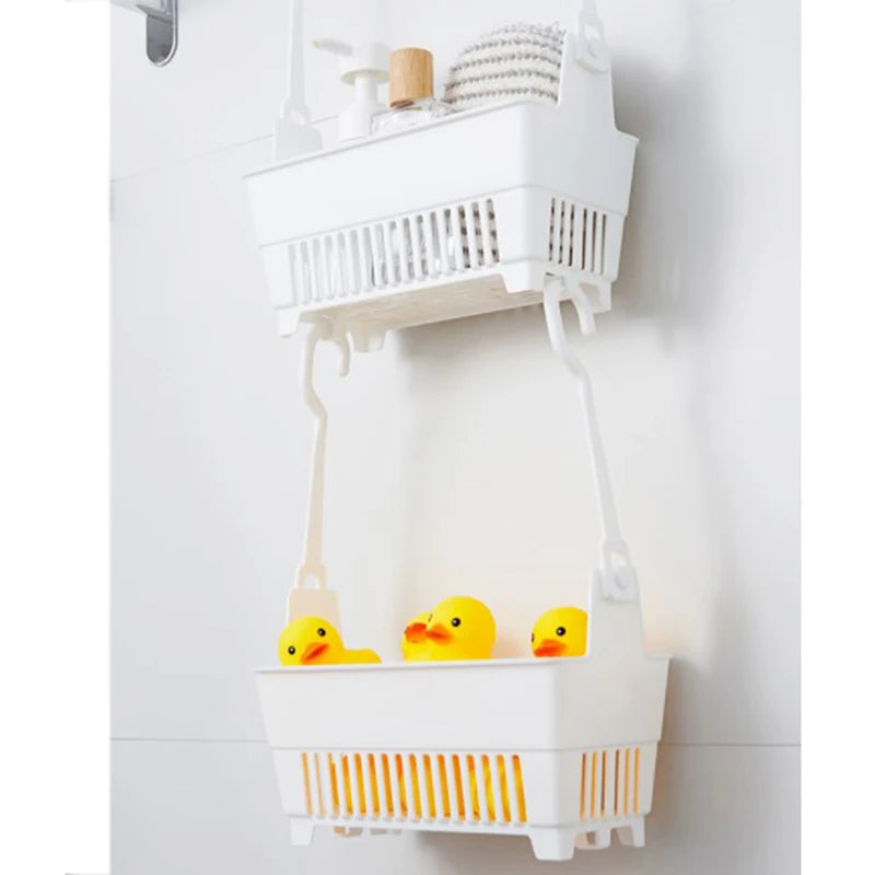 Storage Basket with Hanging Hook Household Shower Supplies Organizer for Home Kitchen Bathroom Toilet Multifunctional Container. Qme