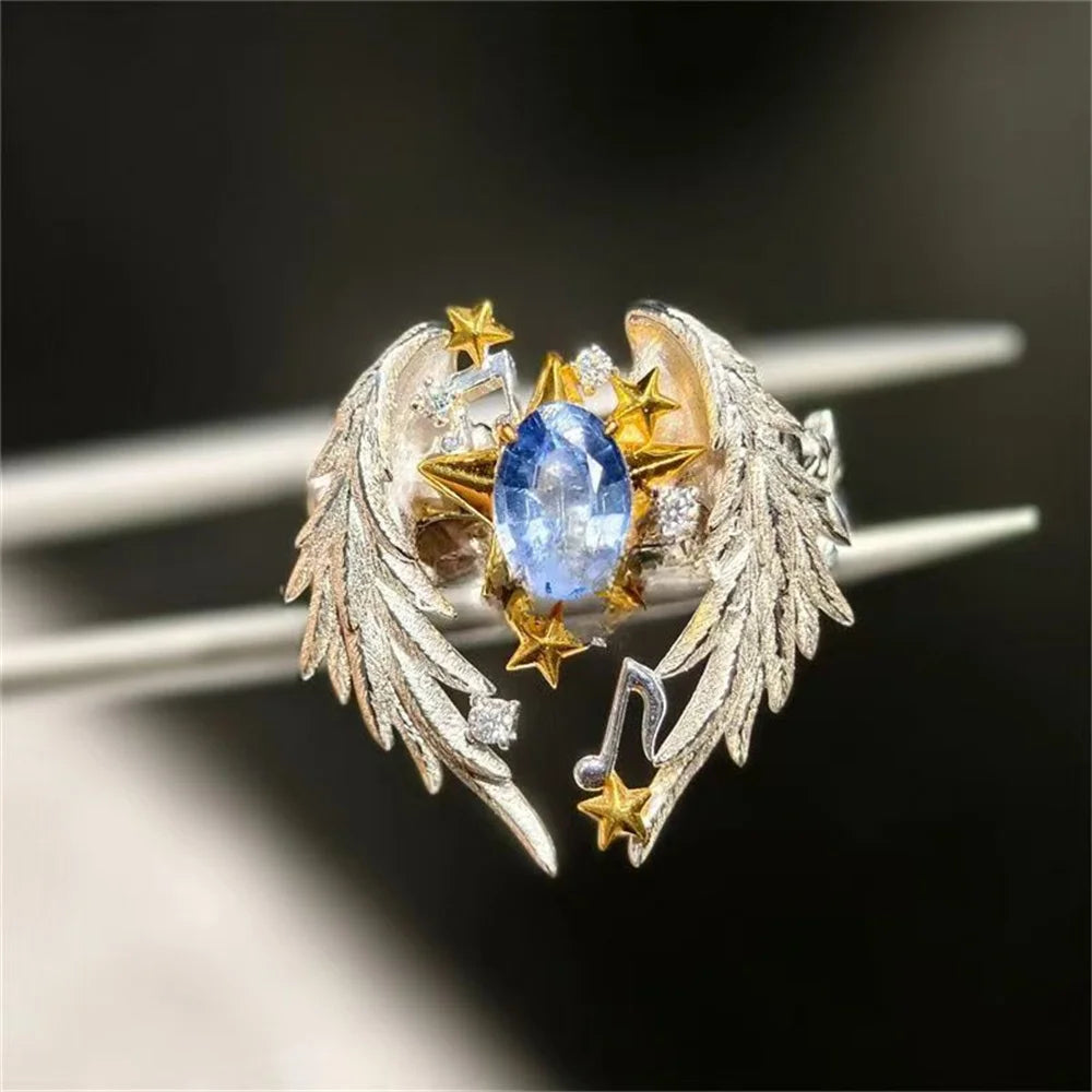 Luxurious Sparkling Angel Wings Open Ring with High Luxury Travel Exquisite Jewelry Suitable for Public Gifts Qme