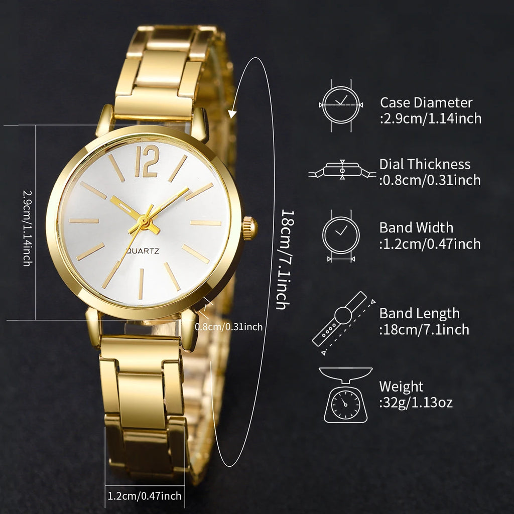 4 Pcs Women's Watches Fashion Small Dial Ladies Quartz Watch Gold Band Steel Wrist Watches Bracelets Set Watch Mujer Qme
