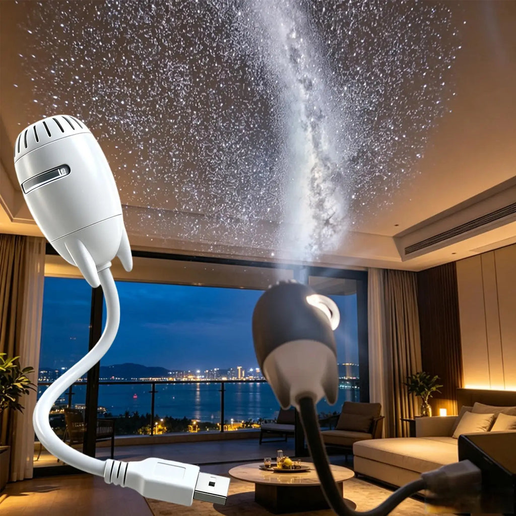 Galaxy Projector Night Light Aesthetic USB Plug Dimmable Gooseneck Qme